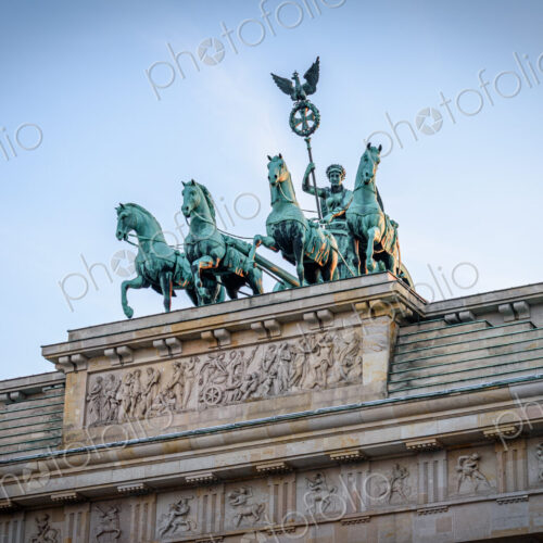 The Quadriga on top of Brandenburg Gate in Berlin, Germany. The Quadriga on top of Brandenburg Gate in Berlin, Germany.