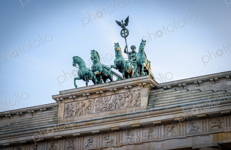 The Quadriga on top of Brandenburg Gate in Berlin, Germany.