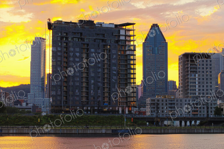 The Quebec city skyline and construction, downtown view from across the St Lawrence…