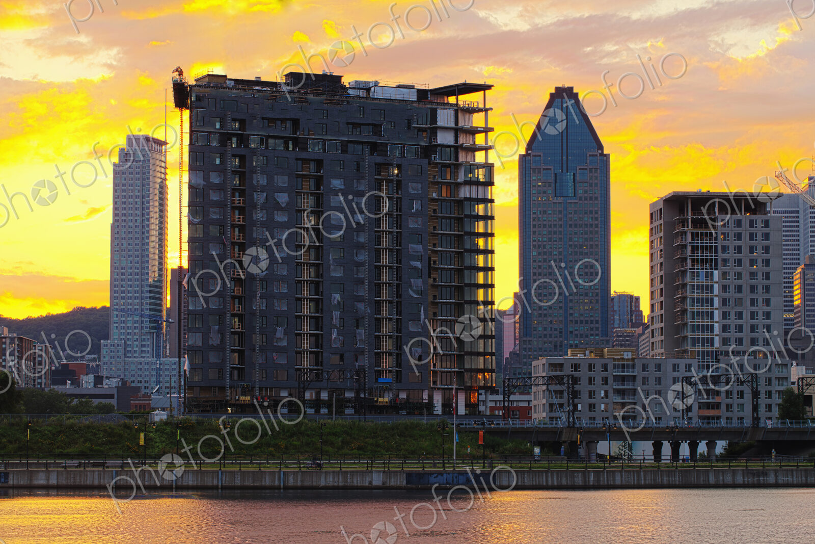 The Quebec city skyline and construction, downtown view from across the St Lawrence…