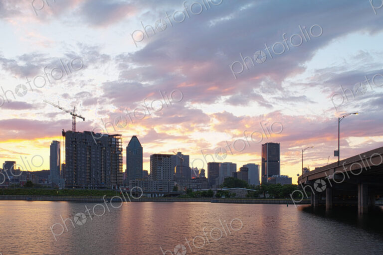 The Quebec city skyline and construction, downtown view from across the St Lawrence…
