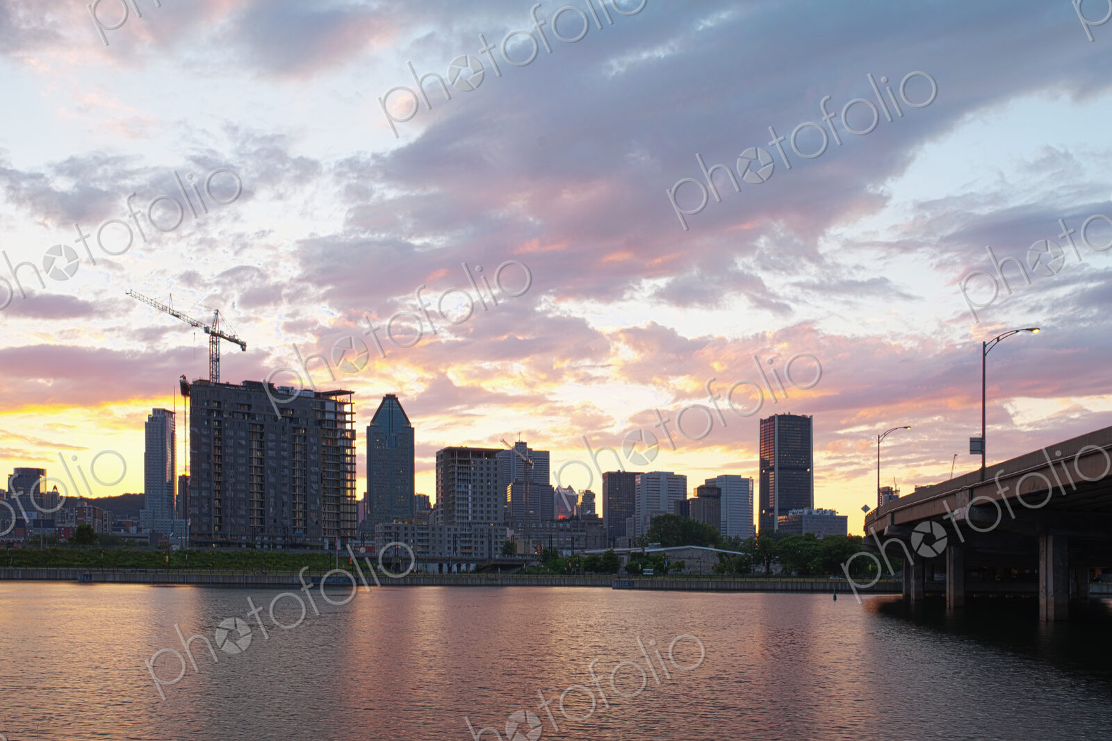 The Quebec city skyline and construction, downtown view from across the St Lawrence…