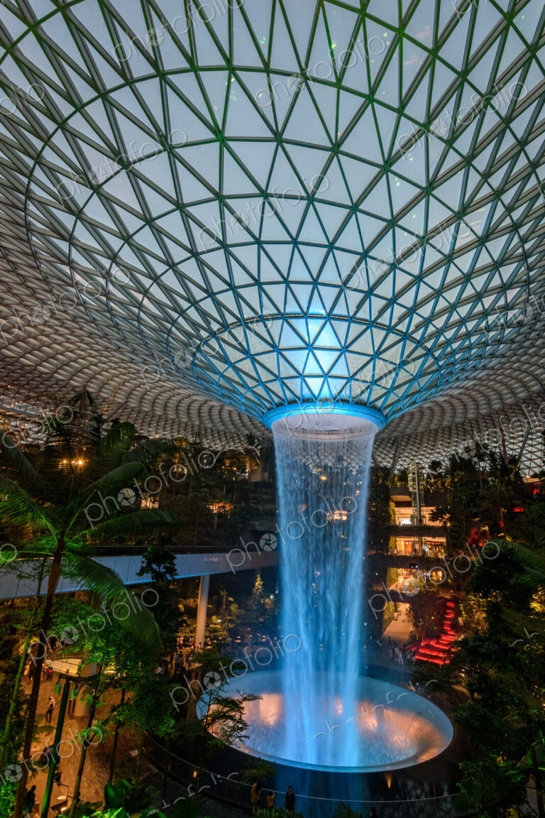 The Rain Vortex inside Jewel Changi Airport, Singapore, the world's tallest indoor…
