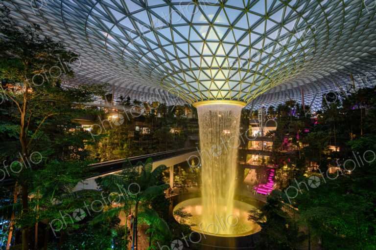 The Rain Vortex inside Jewel Changi Airport, Singapore, the world's tallest indoor…