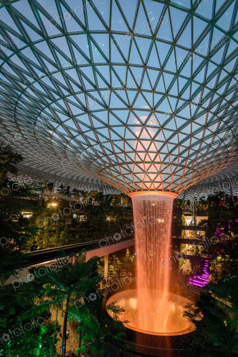 The Rain Vortex inside Jewel Changi Airport, Singapore, the world's tallest indoor…
