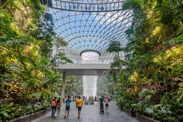 The Rain Vortex inside Jewel Changi Airport, Singapore, the world's tallest indoor…