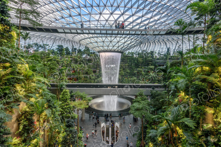 The Rain Vortex inside Jewel Changi Airport, Singapore, the world's tallest indoor…
