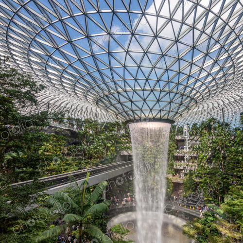 The Rain Vortex inside Jewel Changi Airport, Singapore, the world's tallest indoor…