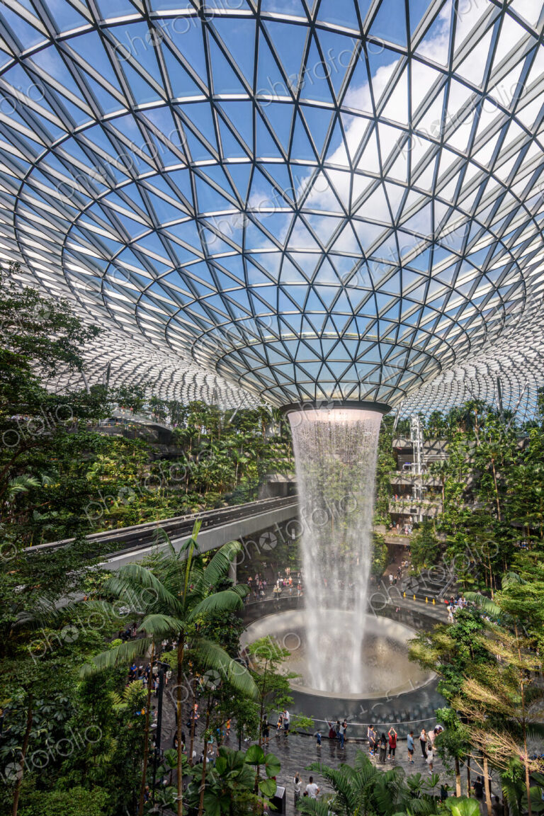 The Rain Vortex inside Jewel Changi Airport, Singapore, the world's tallest indoor…
