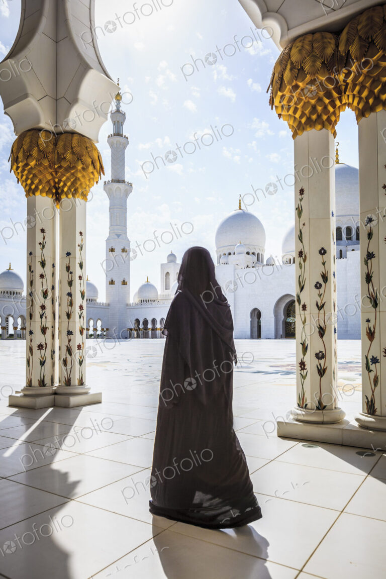 The Sheikh Zayed Mosque, the courtyard and exterior of the prayer hall, modern…