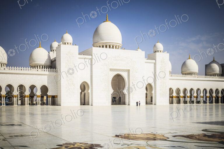 The Sheikh Zayed Mosque, the courtyard and exterior of the prayer hall, modern…
