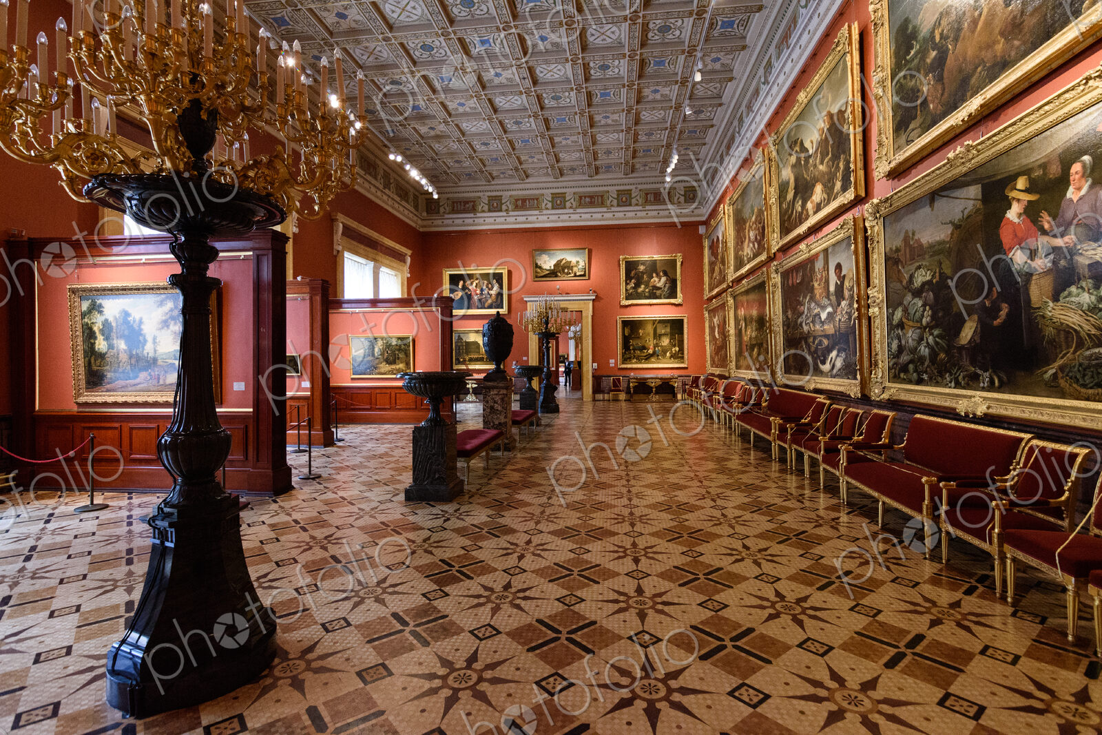 The Winter Palace, the Hermitage Museum, the Flemish Room, a tiled floor, seats and…