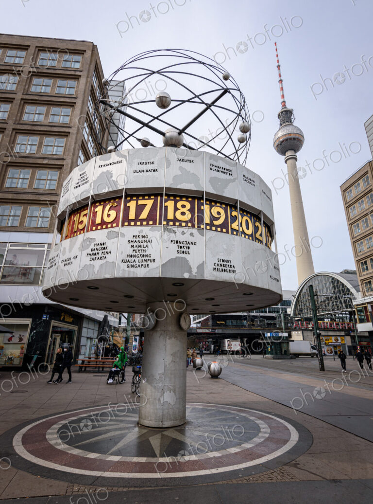 The World Clock on the Alexanderplatz in Berlin, Germany.