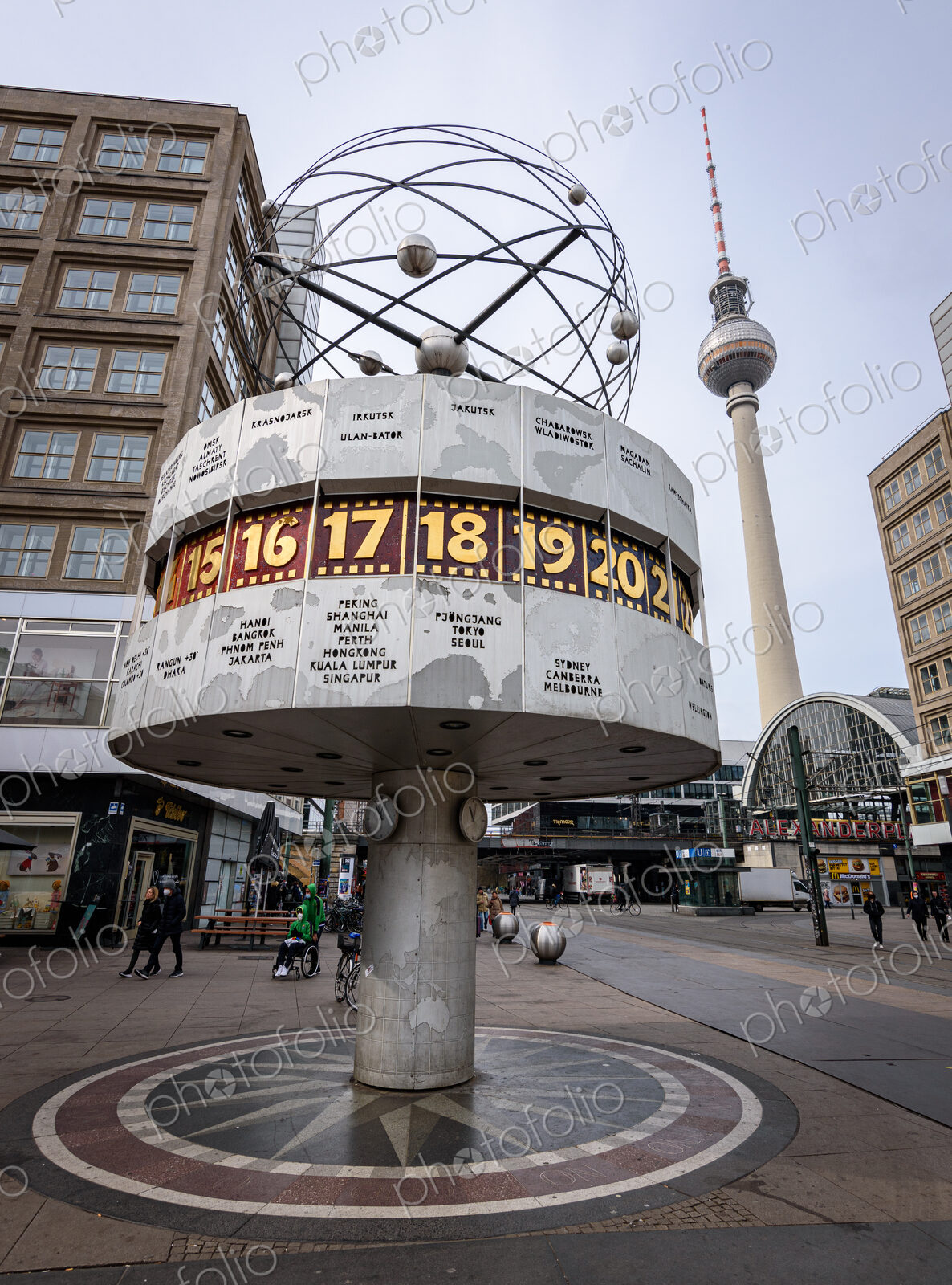 The World Clock on the Alexanderplatz in Berlin, Germany.