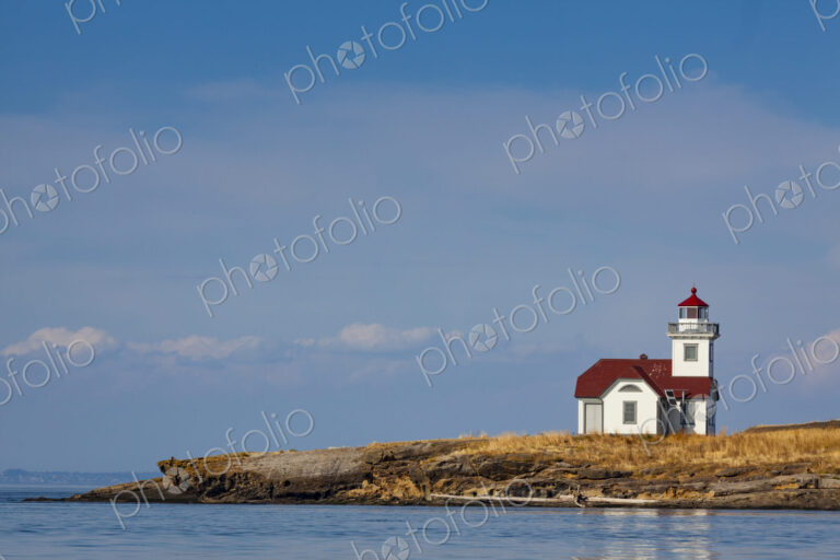 The historic lighthouse building at Patos Island State Park.