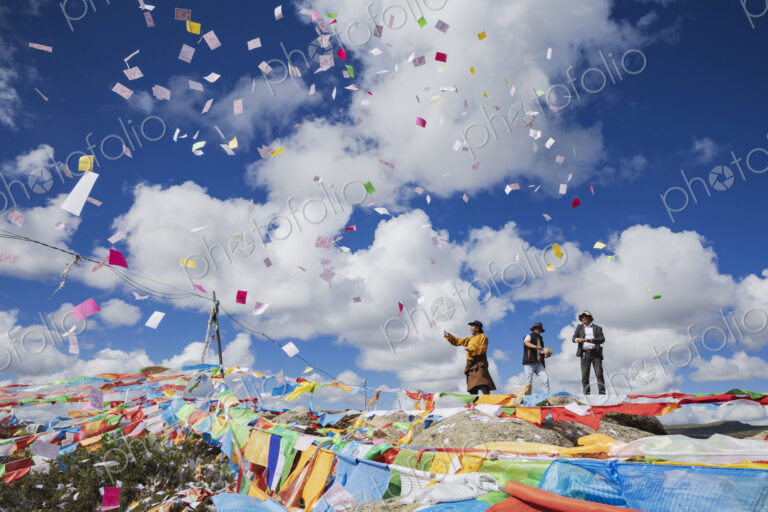 The paper squares, longda (Tibetan for Winged Horse) are launched into the wind by…