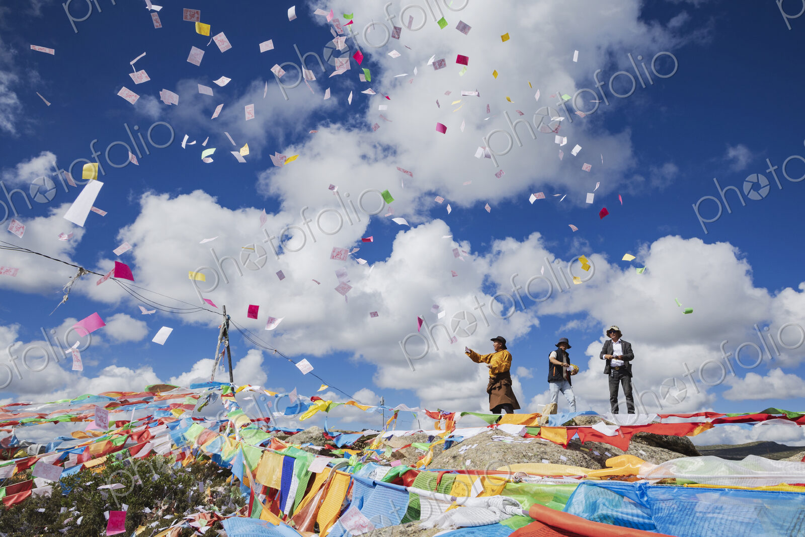 The paper squares, longda (Tibetan for Winged Horse) are launched into the wind by…