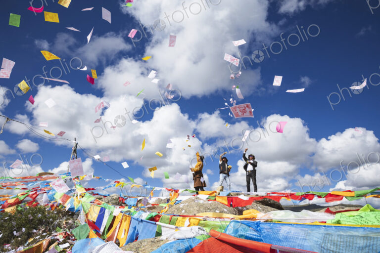 The paper squares, longda (Tibetan for Winged Horse) are launched into the wind by…