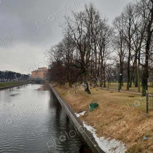 The river bank and view of the Engineer's castle, Saint Michael's Castle, Mikhailovsky… The river bank and view of the Engineer's castle, Saint Michael's Castle, Mikhailovsky…