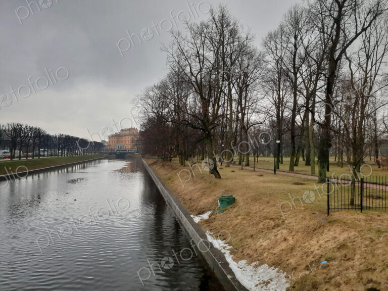 The river bank and view of the Engineer's castle, Saint Michael's Castle, Mikhailovsky…
