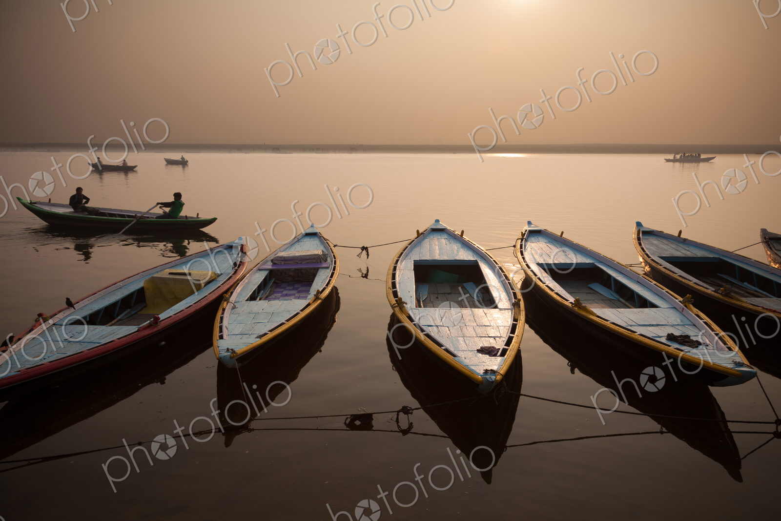 The sacred Ganges River at dawn, in Varanasi, India