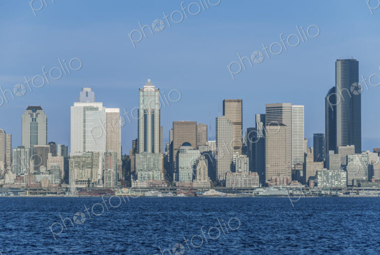 The skyline of Seattle seen from the waterfront, downtown,