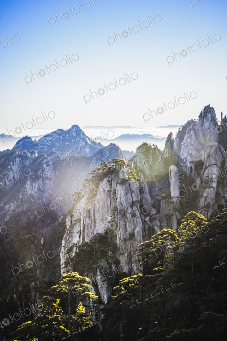 The steep jagged granite peaks of the Huangshan Mountains, the Yellow Mountains.