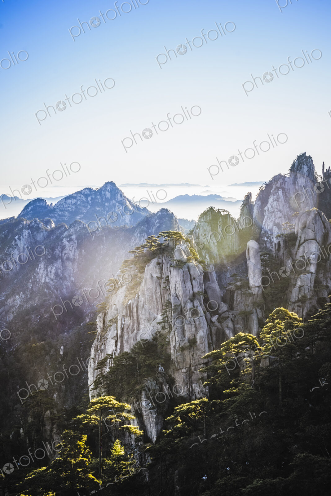 The steep jagged granite peaks of the Huangshan Mountains, the Yellow Mountains.