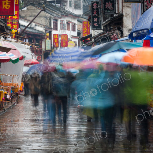 The town of Yangshuo, China in the rain