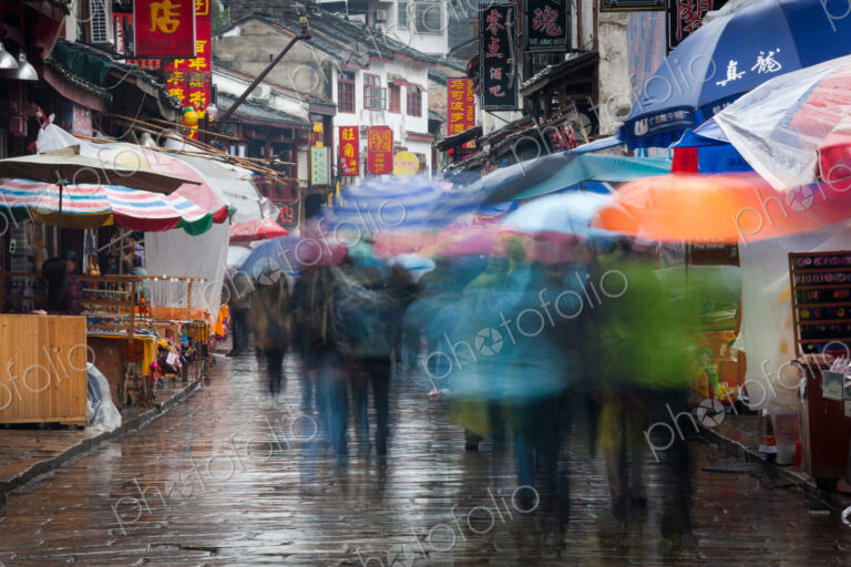 The town of Yangshuo, China in the rain