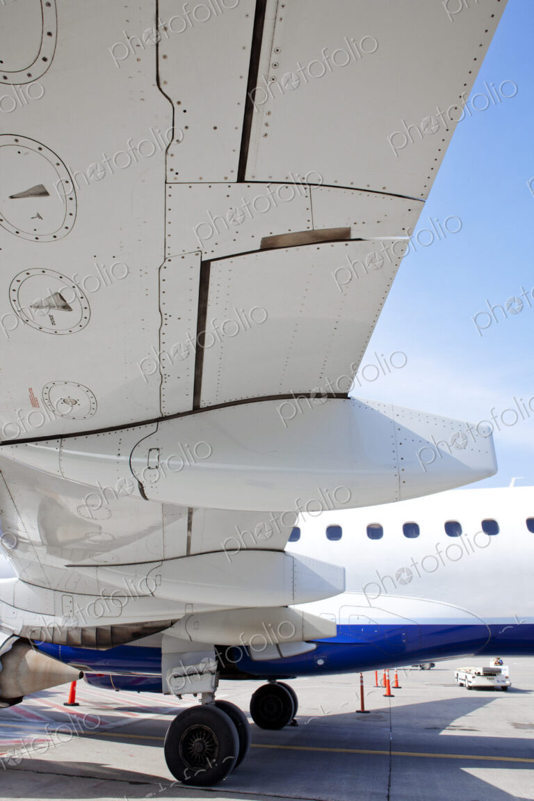 The wing flaps and structures of an aircraft wing.
