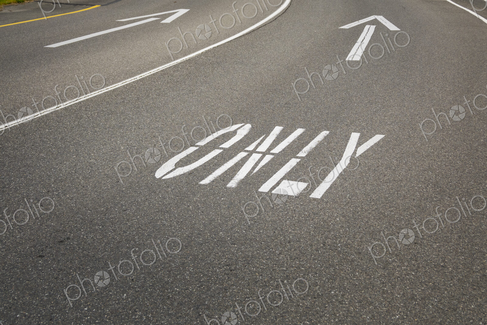 This way only road, Ahead Only, the word Only with arrow symbol.
