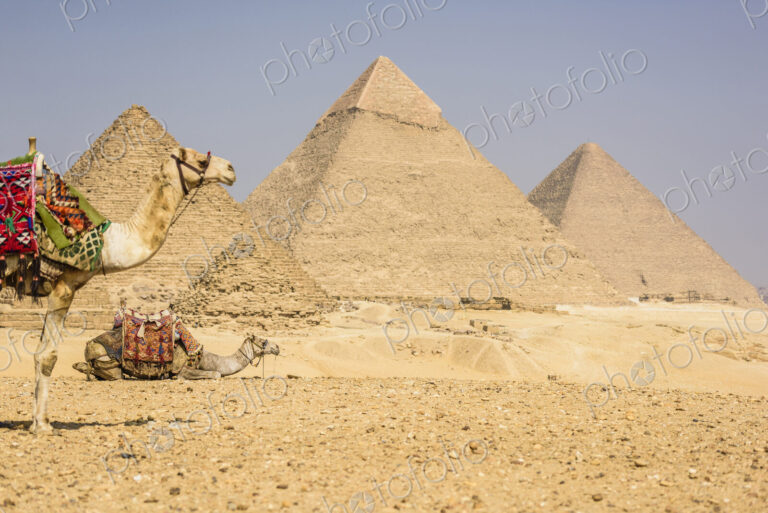 Three pyramids, monuments and burial tombs of the pharaohs Khufu, Khafre, and Menkaure.