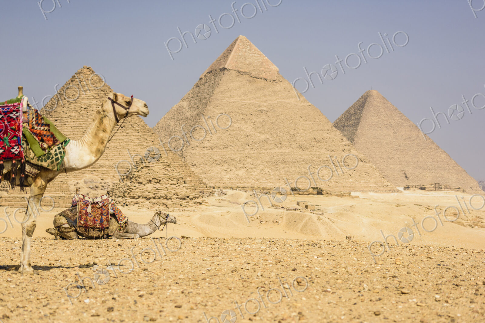 Three pyramids, monuments and burial tombs of the pharaohs Khufu, Khafre, and Menkaure.