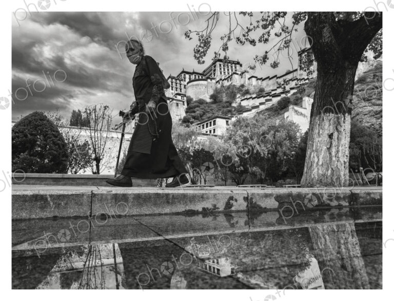 Tibetan Woman Walking Past the Potala Palace Lhasa, Autonomous Region of Tibet