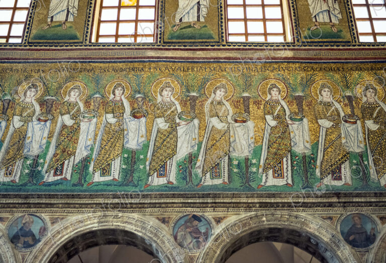 Tile mosaic and ornate architecture in Basilica di Sant'Apollinare, Ravenna, Ravenna,…
