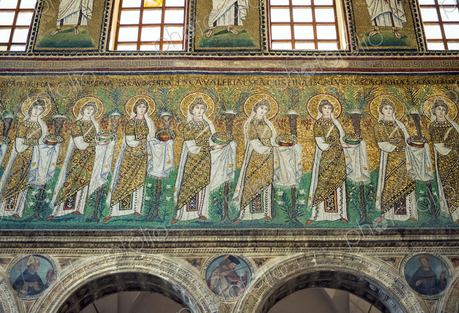 Tile mosaic and ornate architecture in Basilica di Sant’Apollinare, Ravenna, Ravenna,…