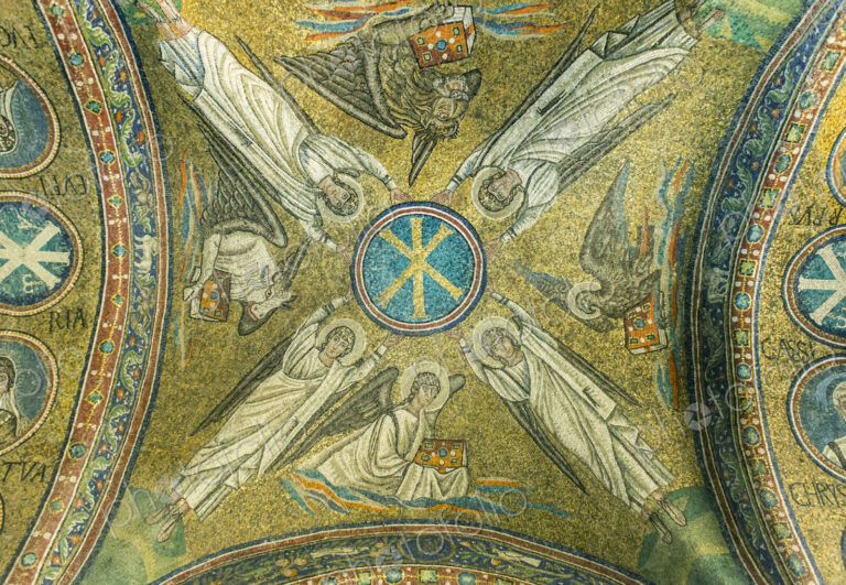 Tile mosaic in ornate dome in Basilica di Sant'Apollinare, Ravenna, Ravenna, Italy