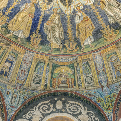 Tile mosaic in ornate dome in Neonian Baptistery, Ravenna, Ravenna, Italy Tile mosaic in ornate dome in Neonian Baptistery, Ravenna, Ravenna, Italy