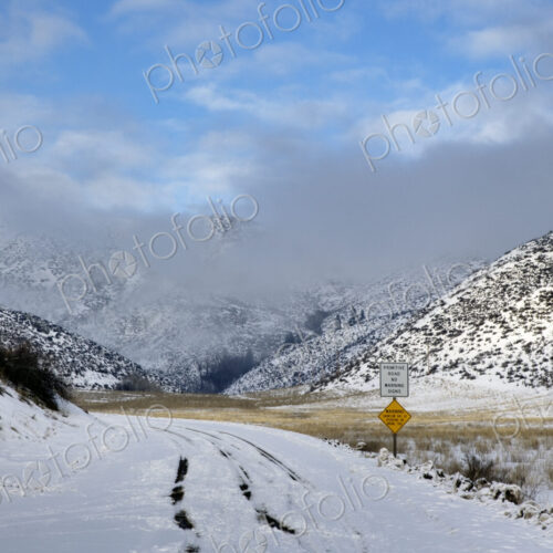 Tire tracks on a snowy back road up a track in the Methow Valley in Washington State. Tire tracks on a snowy back road up a track in the Methow Valley in Washington State.