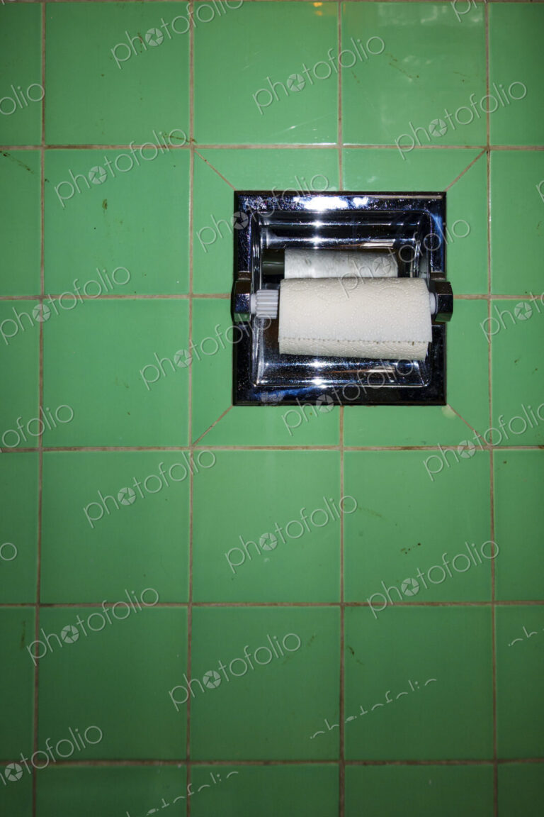 Toilet roll holder with new roll of toilet paper
