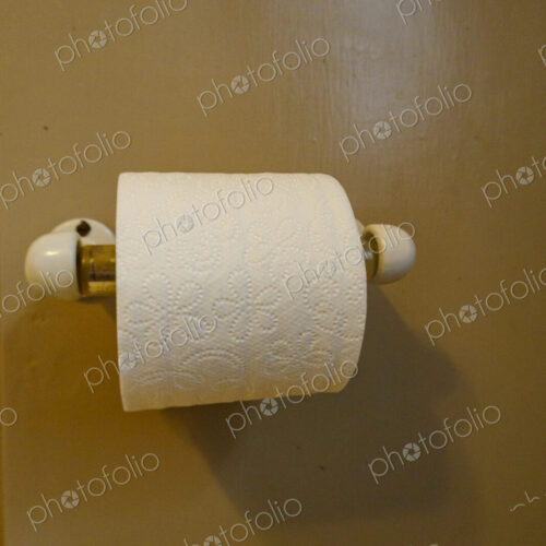Toilet roll holder with new roll of toilet paper