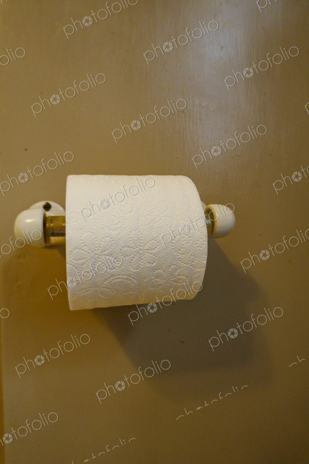 Toilet roll holder with new roll of toilet paper