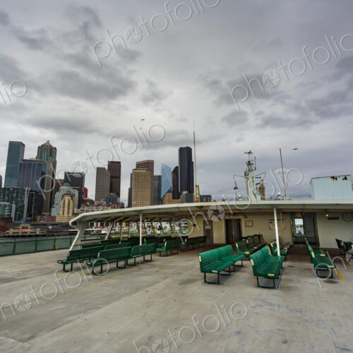 Top deck of the Walla Walla Ferry at Coleman Dock in Seattle. Top deck of the Walla Walla Ferry at Coleman Dock in Seattle.
