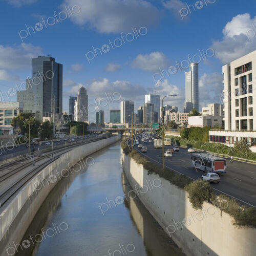 Traffic Flowing in and Out of Downtown Tel Aviv