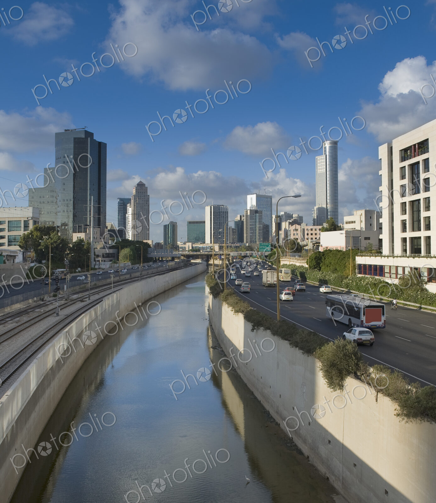 Traffic Flowing in and Out of Downtown Tel Aviv