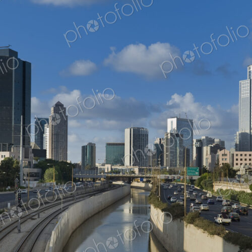 Traffic Flowing in and Out of Downtown Tel Aviv