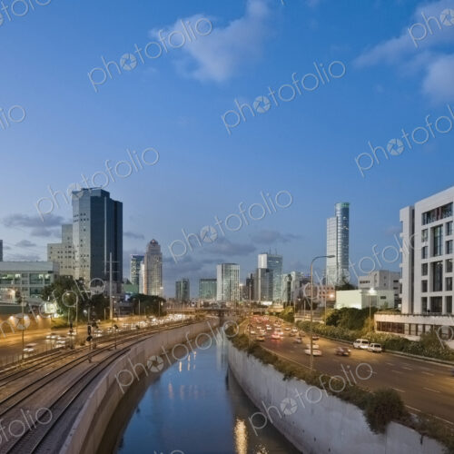 Traffic Flowing in and Out of Downtown Tel Aviv