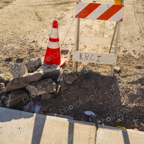 Traffic barrier and cone in construction area, WA USA Traffic barrier and cone in construction area, WA USA