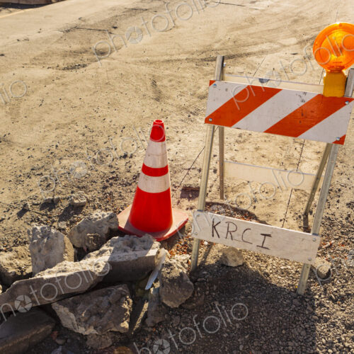 Traffic barrier and cone in construction area, WA USA Traffic barrier and cone in construction area, WA USA